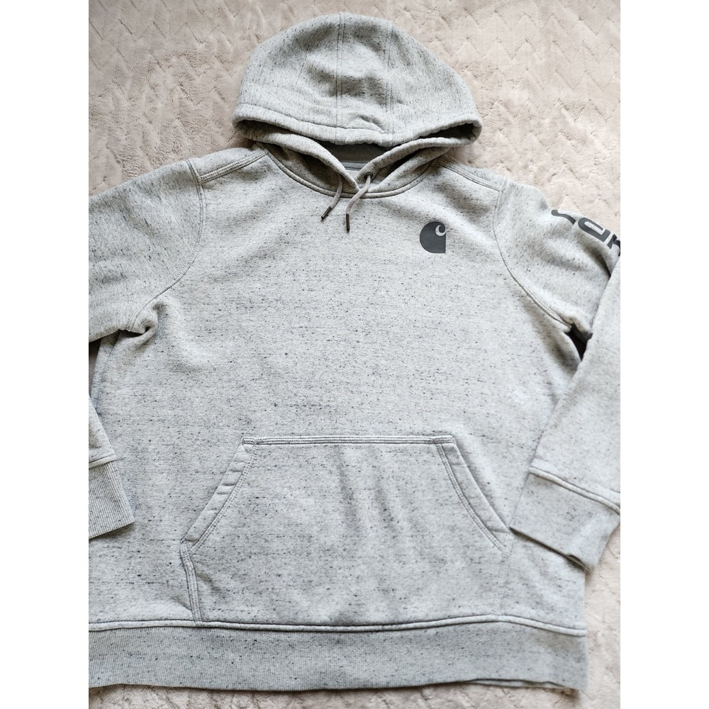 Carhartt Womens 1X Relaxed Fit Grey Heather Graphic Sleeve Hoodie Sweatshirt